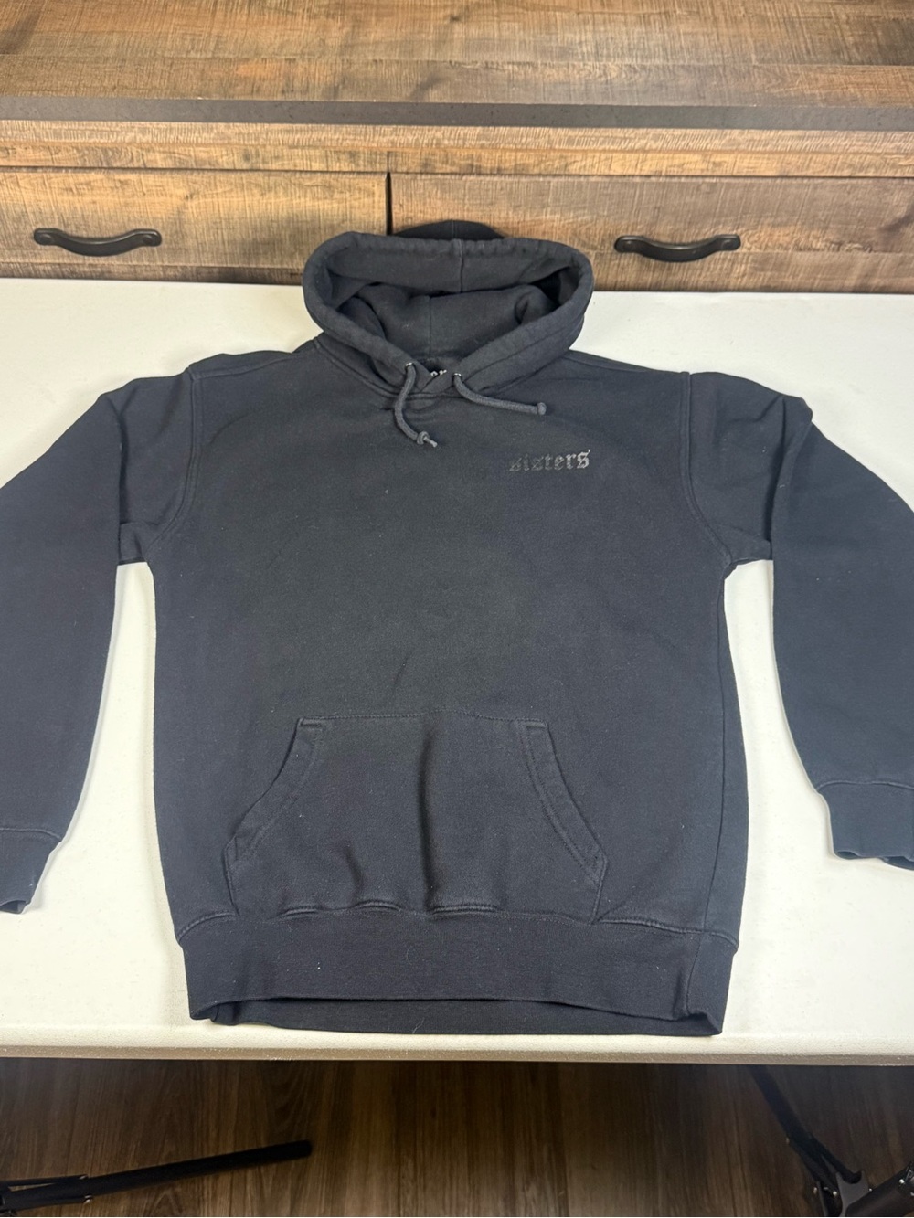 Sisters Black Pullover Hoodie Sweatshirt Logo Pocket 100% Cotton Women’s Small